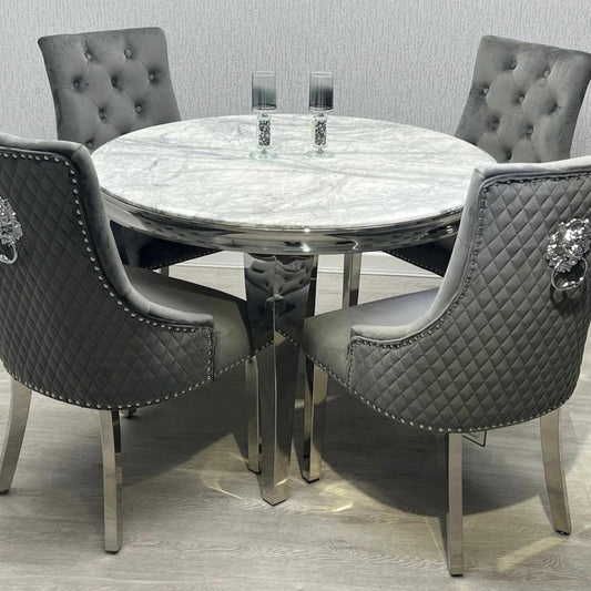 Saira marble dining table with four chairs