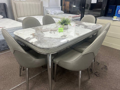 Marble dining table with six chairs