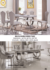 Bravia marble dining table with chairs combining sophistication and durable construction.