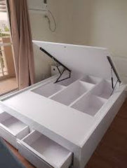 Wooden bed with led & built-in speaker