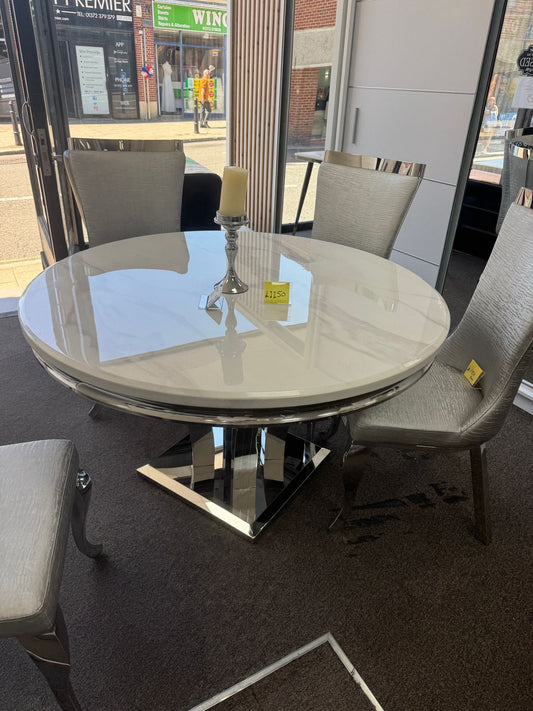Round marble dining table with 4 chairs