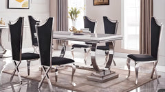 Bravia marble dining table with chairs combining sophistication and durable construction.