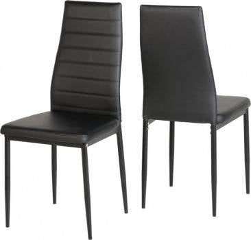 Abbey Dining Set with clear glass table and black PU dining chairs.