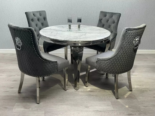 Round marble dining table with four chair