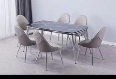 Luxe marble dining table with chairs