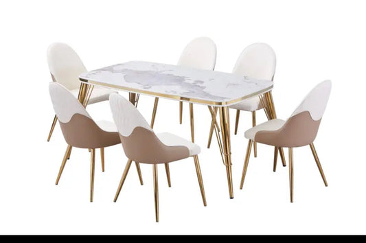 Luxe marble dining table with chairs