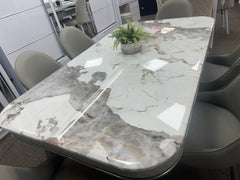 Marble dining table with six chairs
