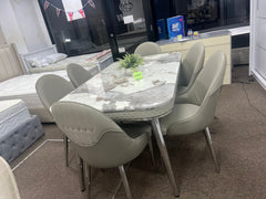 Marble dining table with six chairs