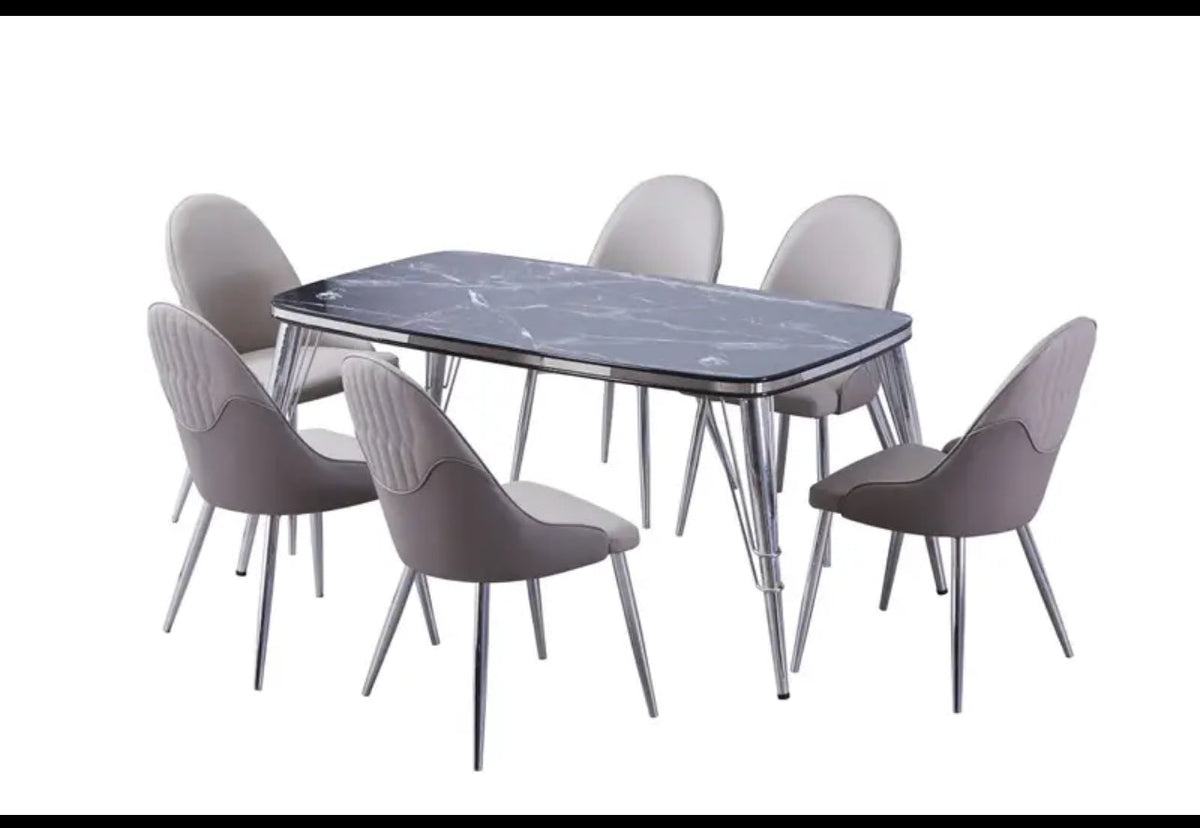 Luxe marble dining table with chairs