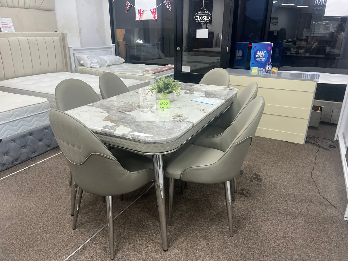 Marble dining table with six chairs