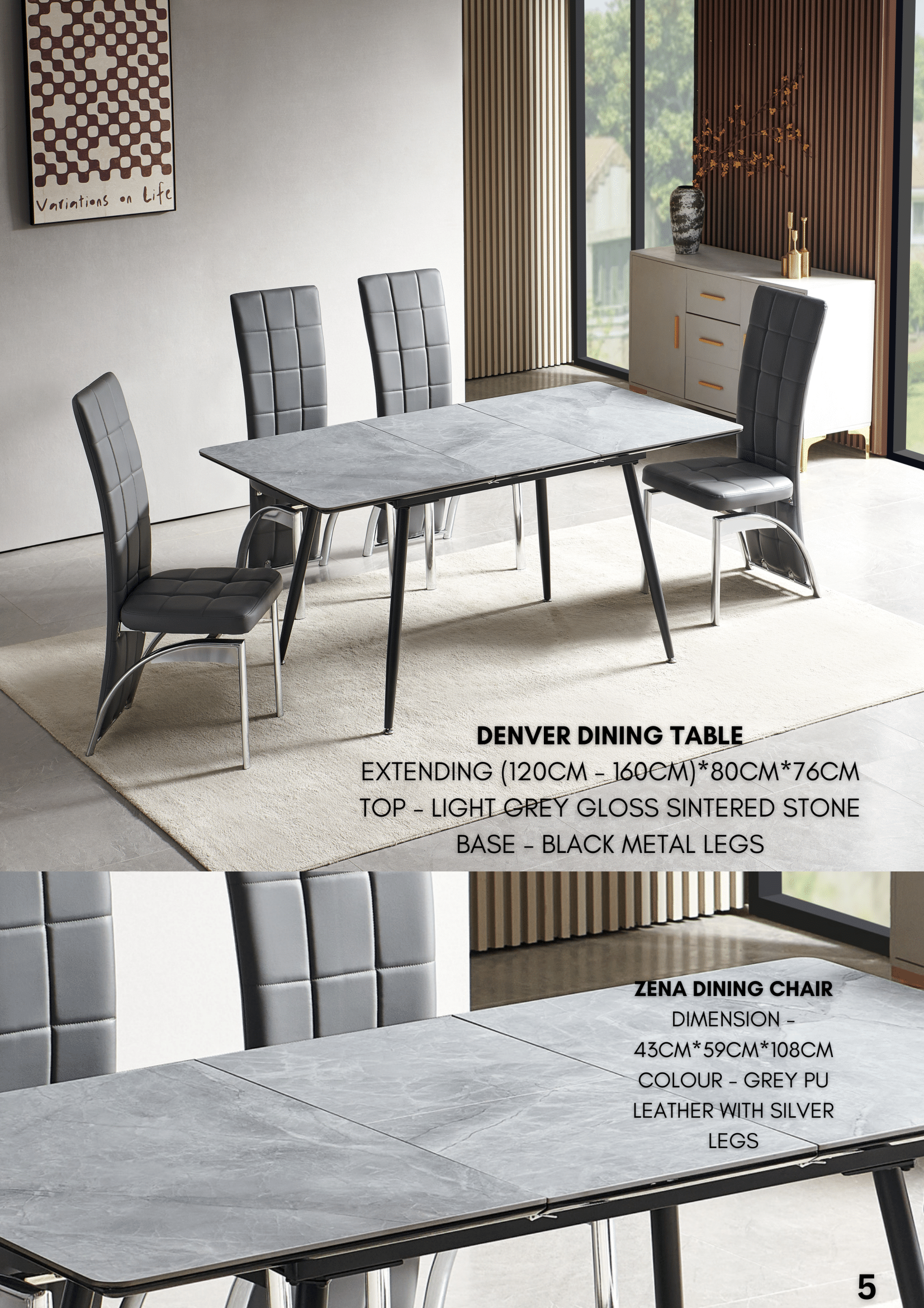Sintered stone Alexa dining table with six chairs featuring premium materials and elegance.