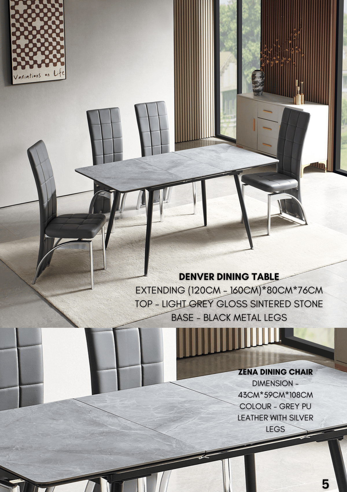 Sintered stone Alexa dining table with six chairs featuring premium materials and elegance.