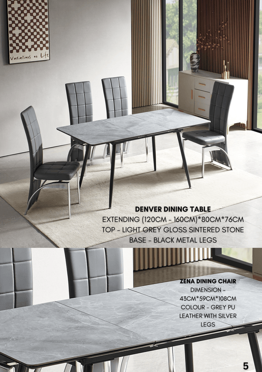 Sintered stone Alexa dining table with six chairs featuring premium materials and elegance.