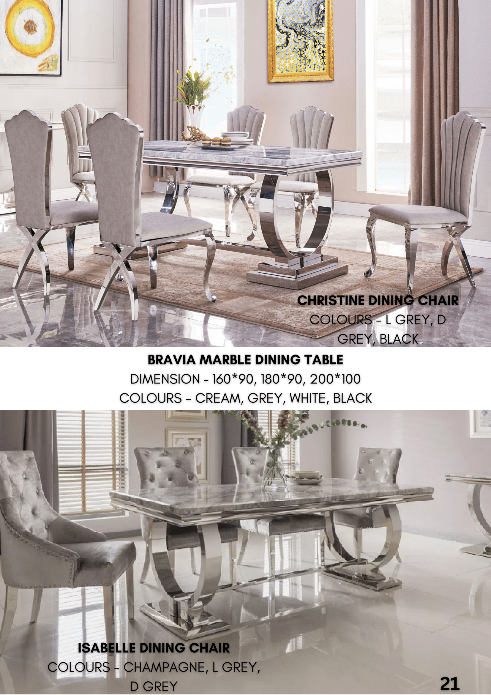 Bravia marble dining table with chairs combining sophistication and durable construction.