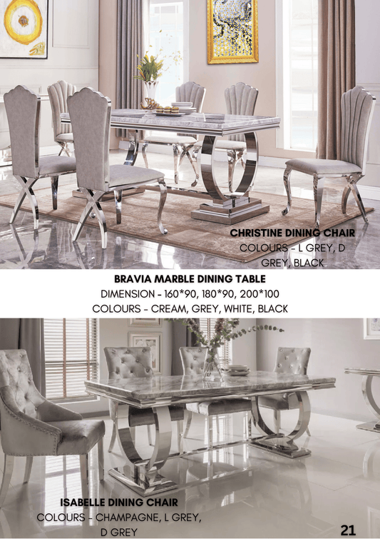 Bravia marble dining table with chairs combining sophistication and durable construction.