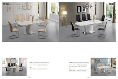 Marble dining table with six chairs featuring elegant design and comfortable seating.