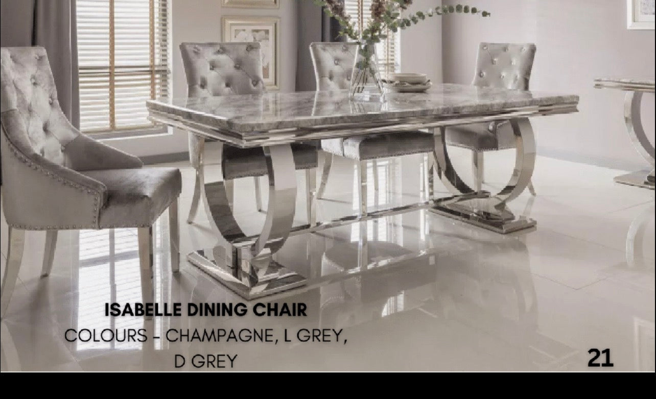 Charisma original marble dining table with plush velvet chairs and elegant styling.Charisma original marble dining table with plush velvet chairs and elegant styling.