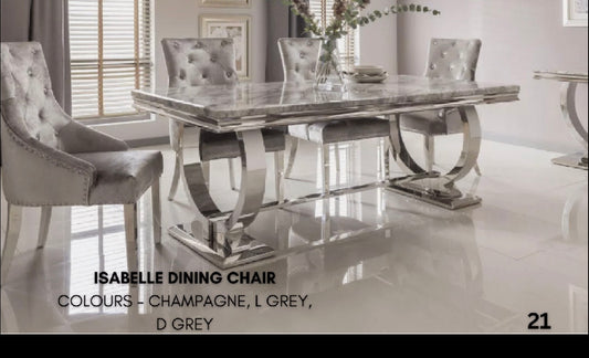 Charisma original marble dining table with plush velvet chairs and elegant styling.Charisma original marble dining table with plush velvet chairs and elegant styling.