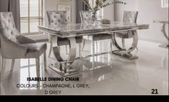 Charisma original marble dining table with plush velvet chairs and elegant styling.Charisma original marble dining table with plush velvet chairs and elegant styling.