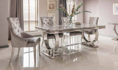 Charisma original marble dining table with 6 plush valvet chairs
