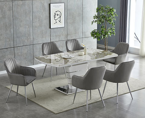 Marble sintered stone extendable dining table with durable surface and modern design.
