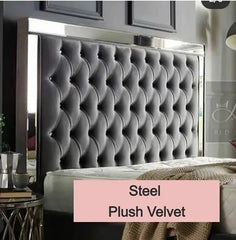 Plush velvet complete glass mirror bed frame