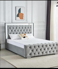 Plush velvet complete glass mirror bed frame
