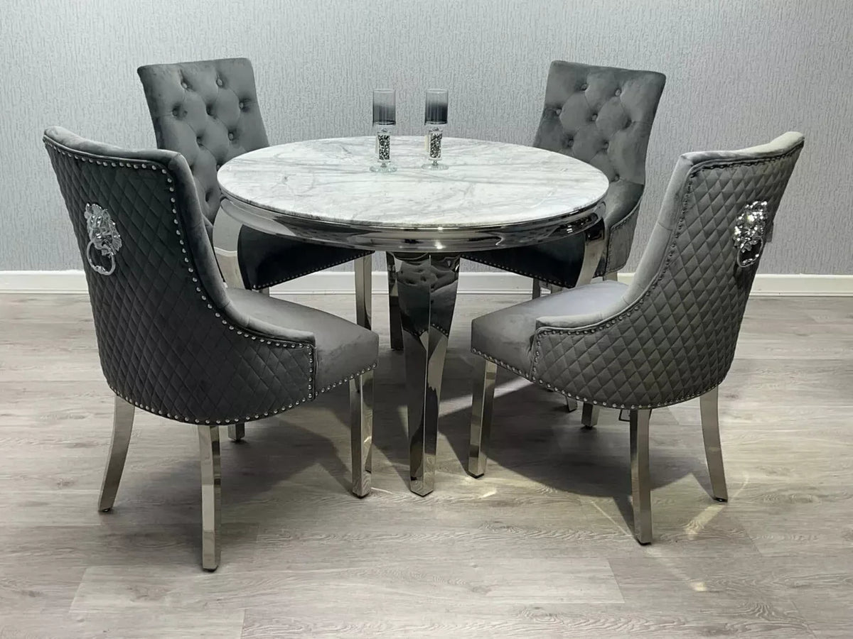 Round marble dining table with four chair