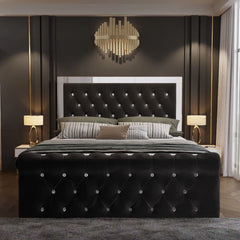 Plush velvet complete glass mirror bed frame