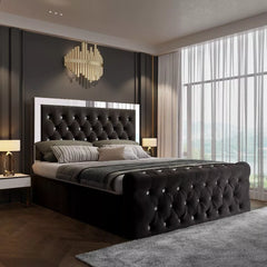 Plush velvet complete glass mirror bed frame