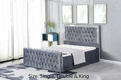 Plush velvet complete glass mirror bed frame